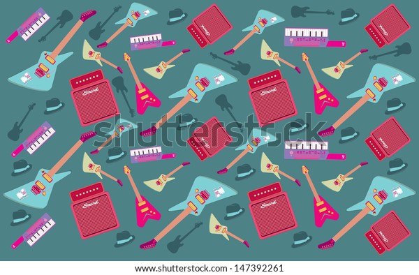 Vector Color Cute Guitar Pattern Wallpaper Stock Vector Royalty Free 147392261 5676