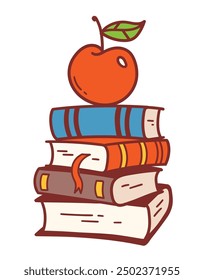 Vektorfarbe süße Illustration von Apfel auf Bücher Bildung zurück zur Schule Symbol