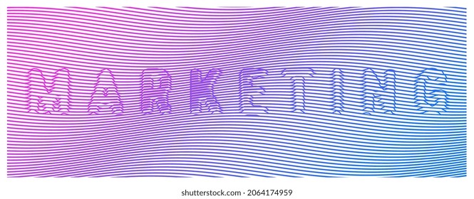 Vector Color Decorative Background with Wave Line Pattern and Word Marketing. Business Abstract Illustration with Optical Effect for Banner, Poster, Print