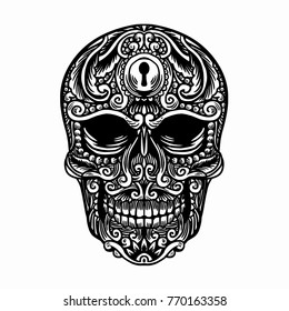 Vector color decorative Sugar Skull Illustration on white background