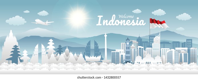 Vector color design; Illustration of Indonesia Icons and landmarks. Indonesia in garden theme