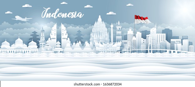 Vector color design; Illustration of Indonesia Icons and landmarks. Indonesia in garden theme svg