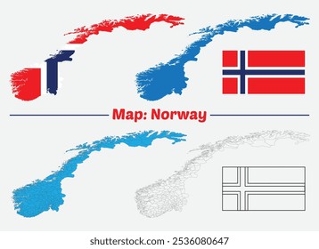 Mapa detallado del color del Vector de Noruega con las divisiones administrativas del país con la bandera.