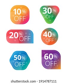 Vector color discount label for sales with different percents. Set of Color Sale stickers