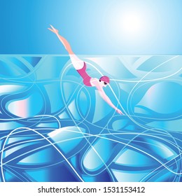 Vector color diving swimmer competition in the pool. Sorting poster