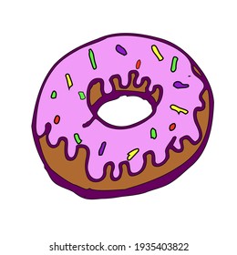 Vector color donut with glaze isolated on the white background for menu cafe, bar, children food, restaurant	
