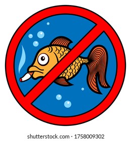 Vector color drawing of an absurd fish with a cigarette called No Smoking