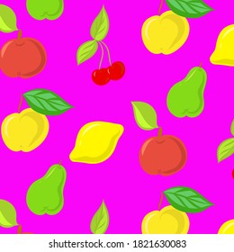 Vector color drawing fruit apples pear cherry lemon