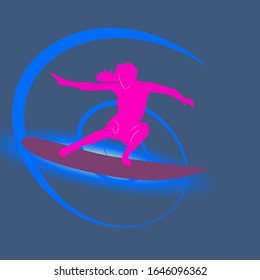 vector color drawing of a surfer skateboarder and girls on a pole