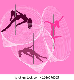 vector color drawing of a surfer skateboarder and girls on a pole
