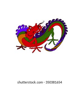 vector color drawn picture funny dragon.