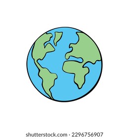 Vektorfarbe Erde Symbol. Minimalistisches vereinfachtes Weltsymbol, Clipart, Logo in doodle flach Stil. Geografie, Frieden, Ökologie, soziale Medien, Kosmos
