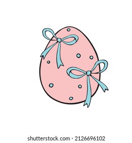 Vector color easter egg with bows. Holiday illustration in hand drawn doodle flat style for greeting cards, stickers, festive design