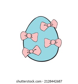 Vector color easter egg with bows. Holiday illustration, clip art in hand drawn flat style for greeting cards, stickers, festive design