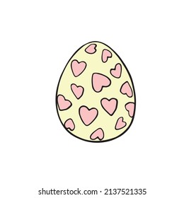 Vector color easter egg with hearts. Holiday illustration, clip art in hand drawn doodle style for greeting cards, stickers