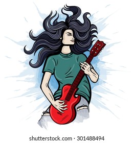 Vector Color Electric Guitar Player Illustration