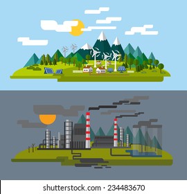 vector color farm and factory flat illustrations