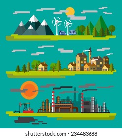 vector color farm and factory flat illustrations