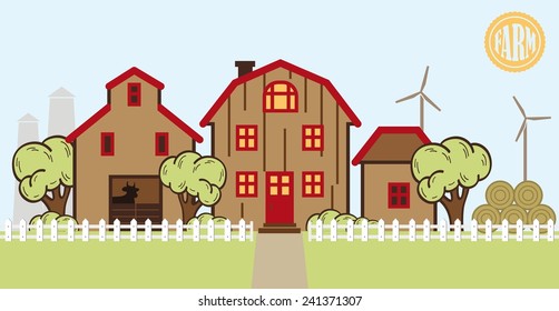 vector color farm and farmland flat illustration