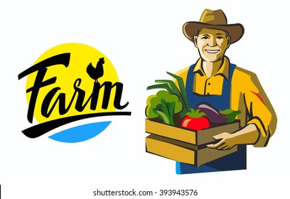 vector color farmer icon on white background