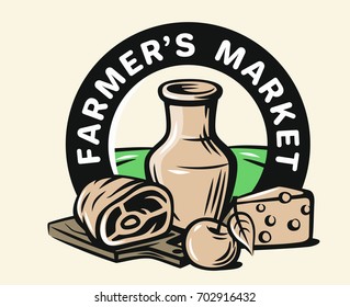 vector color farmers products on beige background