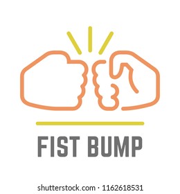 Vector Color Fist Bump Line Icon Of Two Power Hand Or Together Punch For Business Deal, People Clash And Impact Illustration.