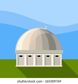 Vector color flat astronomical icon with observatory