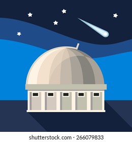 Vector color flat astronomical icon with observatory
