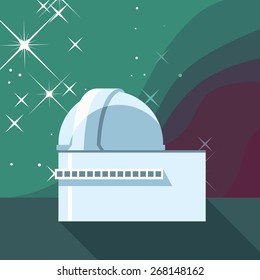 Vector color flat astronomical icon with observatory