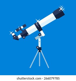 Vector color flat astronomical optical icon with telescope