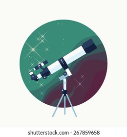 Vector color flat astronomical optical icon with telescope