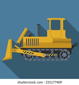 Vector color flat bulldozer icon. Eps10