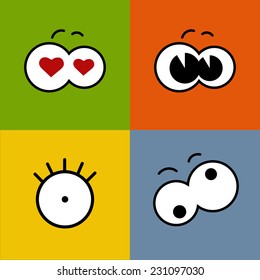 Vector color flat cartoon comic eyes set. Emotion. Eps10