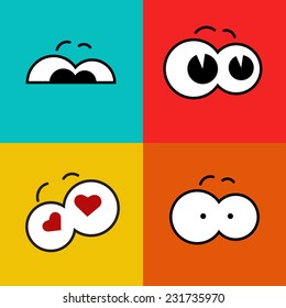 Vector color flat cartoon comic eyes set. Emotion. Eps10