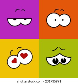 Vector color flat cartoon comic eyes set. Emotion. Eps10