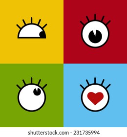 Vector color flat cartoon comic eyes set. Emotion. Eps10