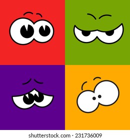 Vector color flat cartoon comic eyes set. Emotion. Eps10