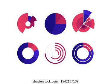 Vector color flat chart diagram icon illustration set. Red and blue diagram collection of pie, donut, radial bar and polar area infographic element. Design for finance, statistics, analitics, science.