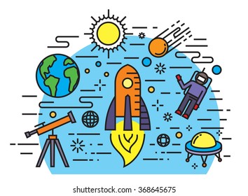 vector color flat cosmos icons on white