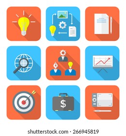vector color flat design creative business process icons set long shadows
