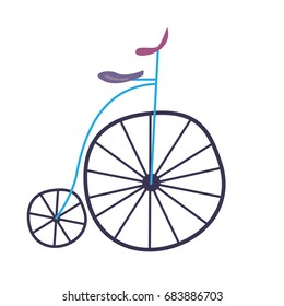 Vector color flat design french vintage unicycle - bicycle with just one wheel isolated on white background