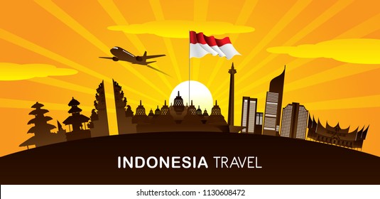 Vector color Flat design, Illustration of Indonesia Icons and landmarks
