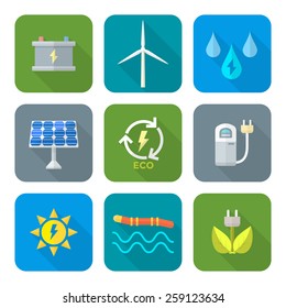 vector color flat design recycle ecology energy icons set long shadow