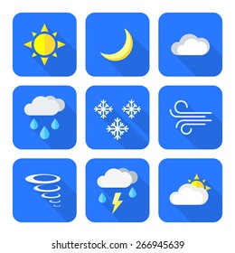 vector color flat design weather forecast icons set long shadows