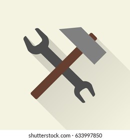 Vector color flat hammer and wrench icon. Business collection