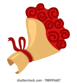 Vector Color Flat Icon - Bouquet of Red Roses. Bunch of Flowers in Brown Wrap