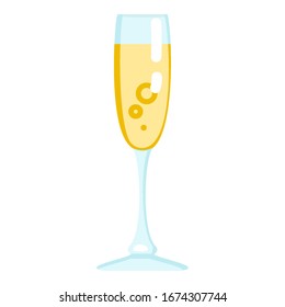Vector Color Flat Icon - Champagne Glass on White Background