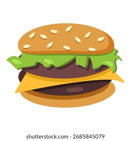 Ícone plano de cor de vetor - Ícone plano de cor de vetor - Cheeseburger com alface e sésamo