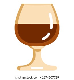 Vector Color Flat Icon - Cognac Glass on White Background