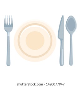 Vector Color Flat Icon - Fork, Knife, Spoon and Plates